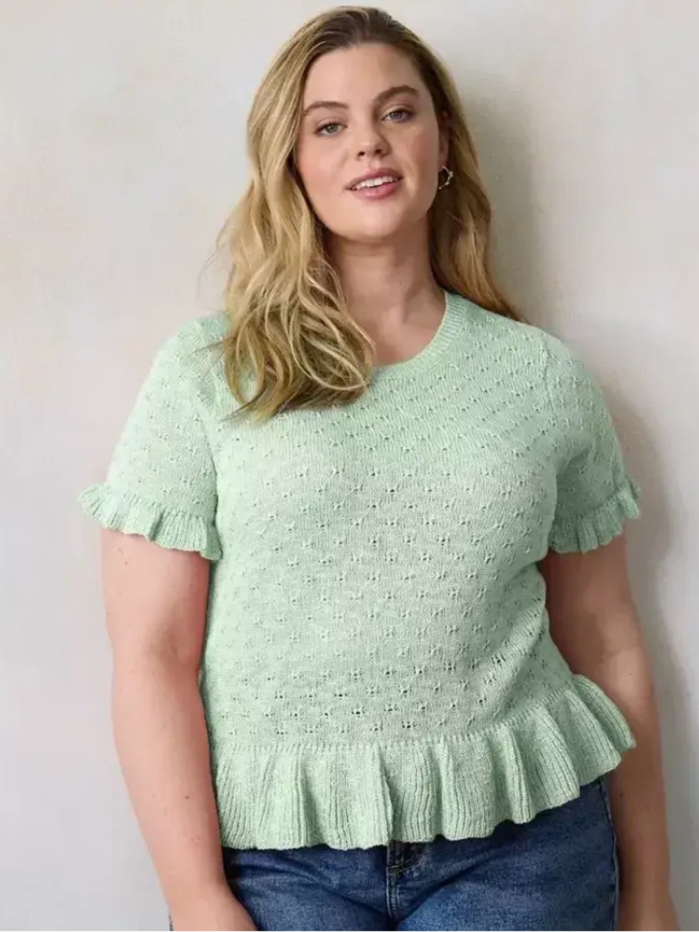 Light Mint Ruffle-Hem Knit Top - Lauren Conrad Size XL